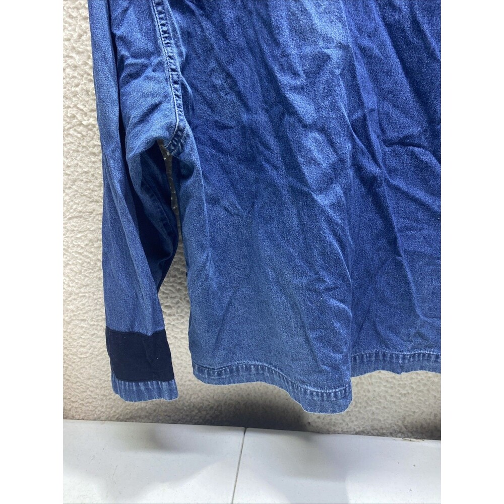 Dressbarn Christmas Snowman Button Down Denim Shirt WMNS L Blue Embroidered - Picture 9 of 13